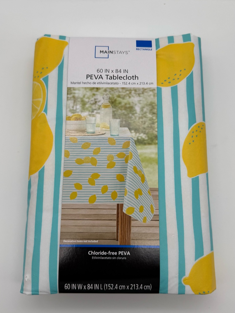 Mainstays Aqua Stripe Tablecloth with Yellow Lemon Motif
